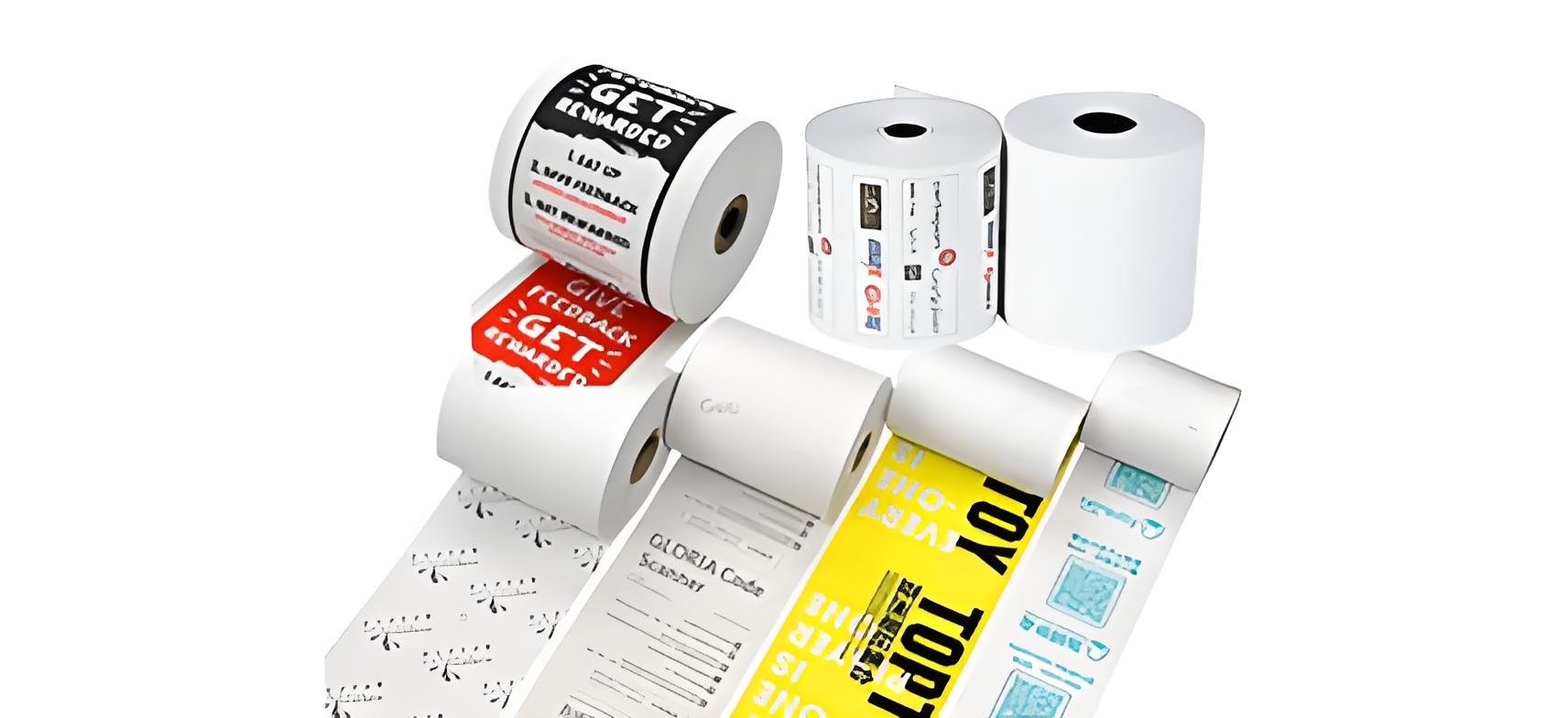 Custom Printed Rolls product display for wholesale thermal paper rolls buyers